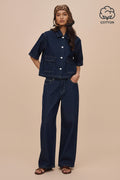 Tiefblaues Kurzarm-Denim-Top