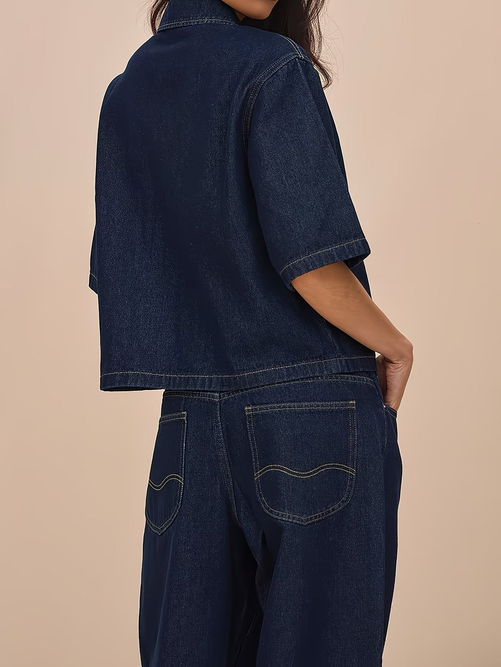 Tiefblaues Kurzarm-Denim-Top