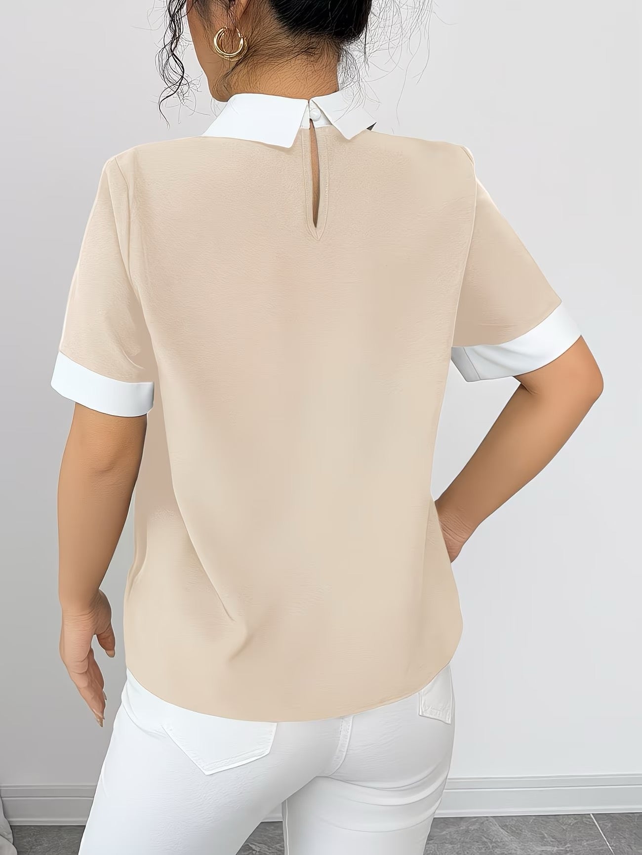 Chemise patchwork à col boutonné et manches courtes